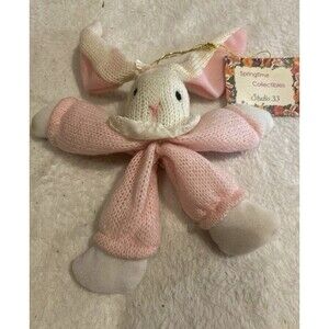Vintage Studio 33 Springtime Collectibles Bunny Knit Plush Ornament Pink White